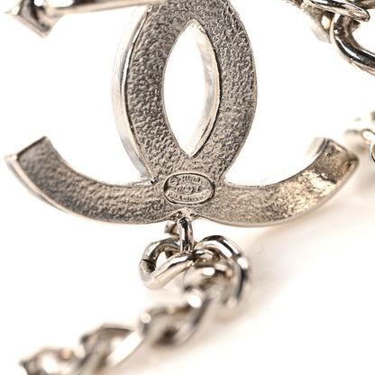 Chanel Metal Enamel CC Adjustable Chain Logo Belt Silver White 4 of 5