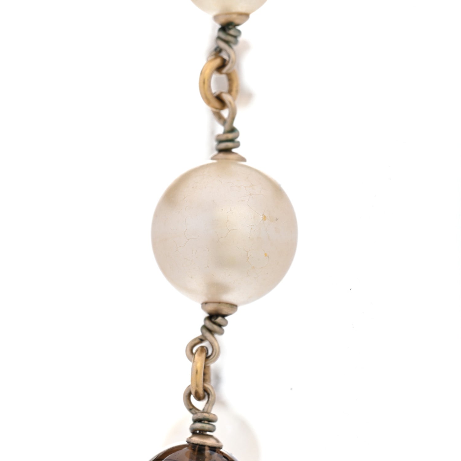 Chanel Enamel Bead Pearl CC Long Necklace Brown Gold 7 of 7