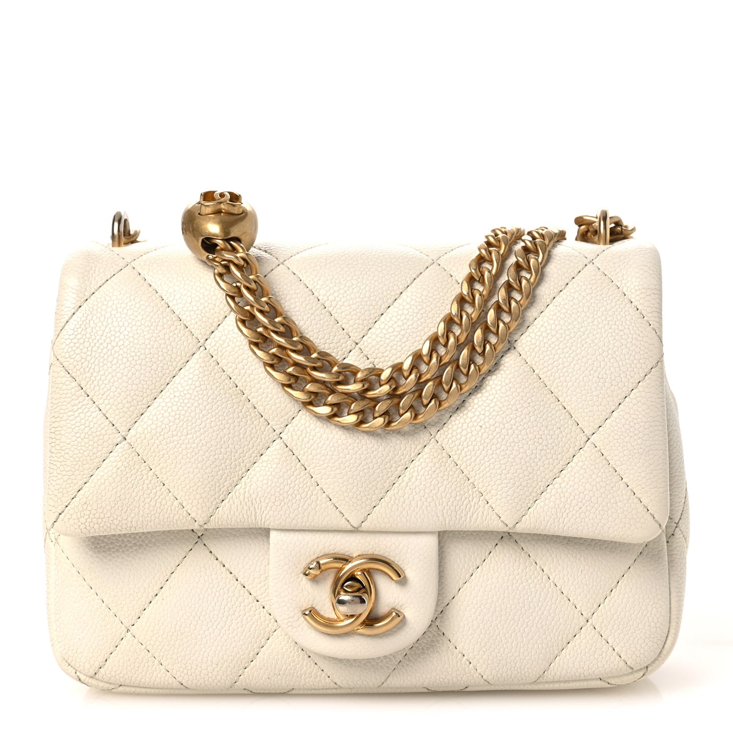 Caviar Quilted Mini Sweetheart Flap White