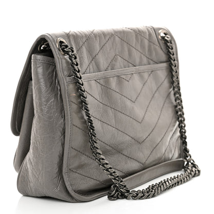 Saint Laurent Crinkled Calfskin Matelasse Monogram Medium Niki Chain Satchel Fog 3 of 12