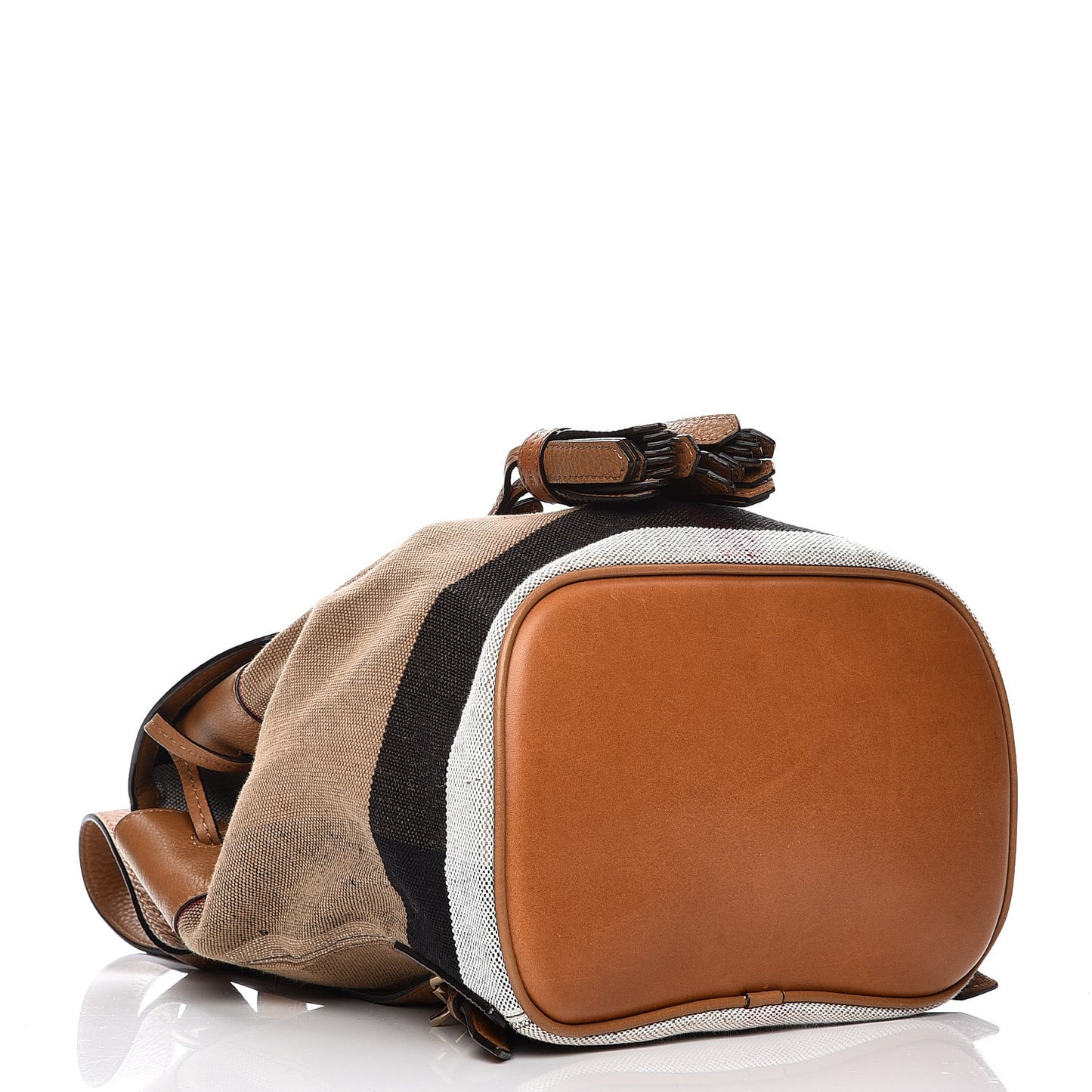Grainy Calfskin Jute Mega Check Girl's Mini Backpack Sand