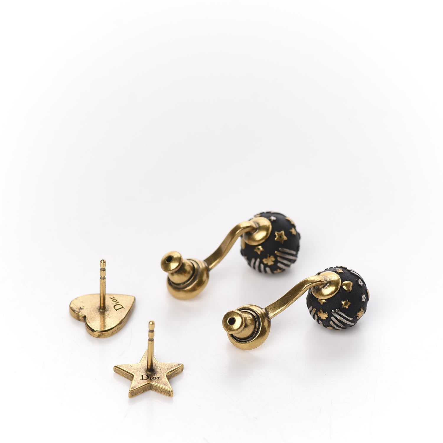Christian Dior Metal Star Heart Earrings Black Gold 3 of 5