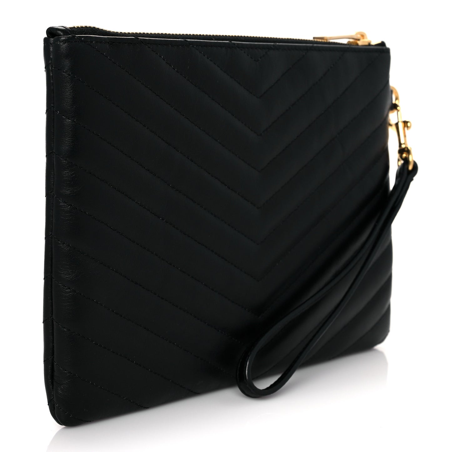 Calfskin Matelasse Chevron Monogram A5 Wristlet Black