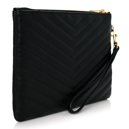 Saint Laurent Calfskin Matelasse Chevron Monogram A5 Wristlet Black 3 of 11