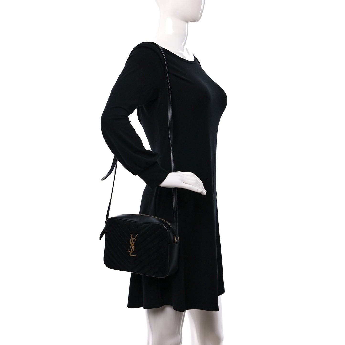 Suede Calfskin Matelasse Monogram Lou Camera Bag Black