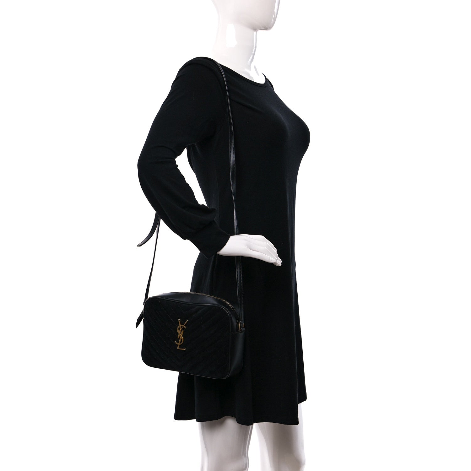 Saint Laurent Suede Calfskin Matelasse Monogram Lou Camera Bag Black 2 of 9