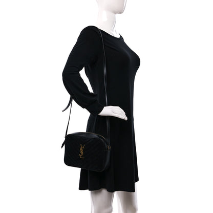 Saint Laurent Suede Calfskin Matelasse Monogram Lou Camera Bag Black 2 of 9