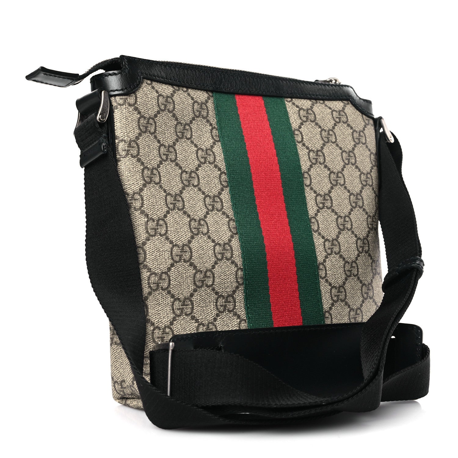Gucci GG Supreme Monogram Web Messenger Bag Black 3 of 9