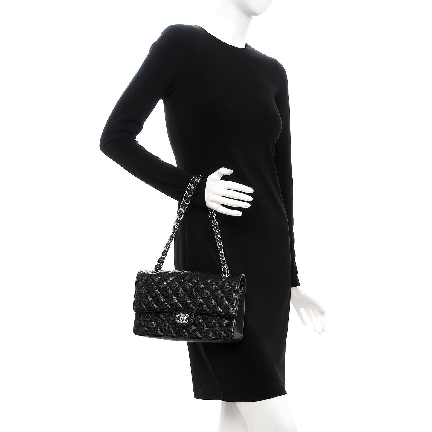Caviar Quilted Medium Double Flap Black