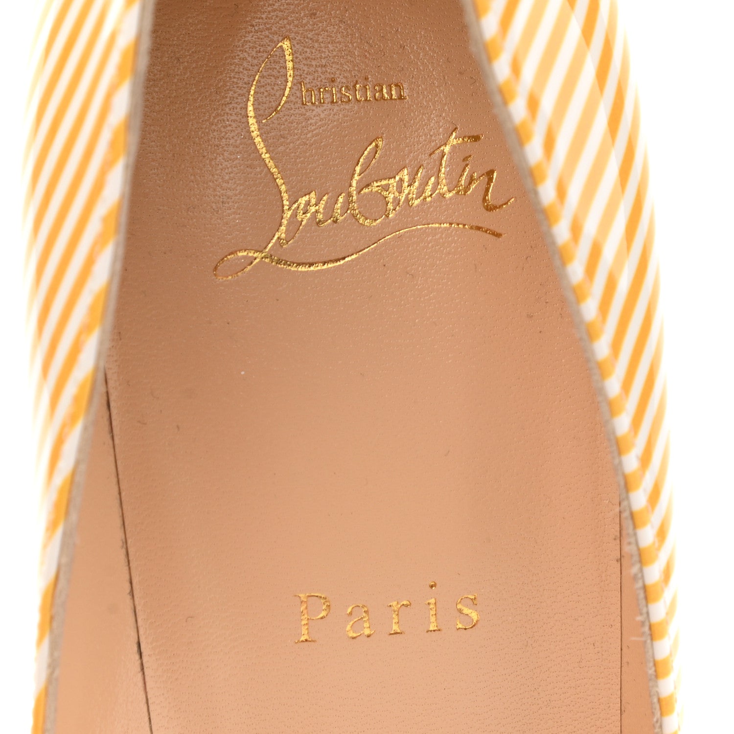 Christian Louboutin Patent Pigalle Follies Stripes 100 Pumps 39.5 Banana White 8 of 9