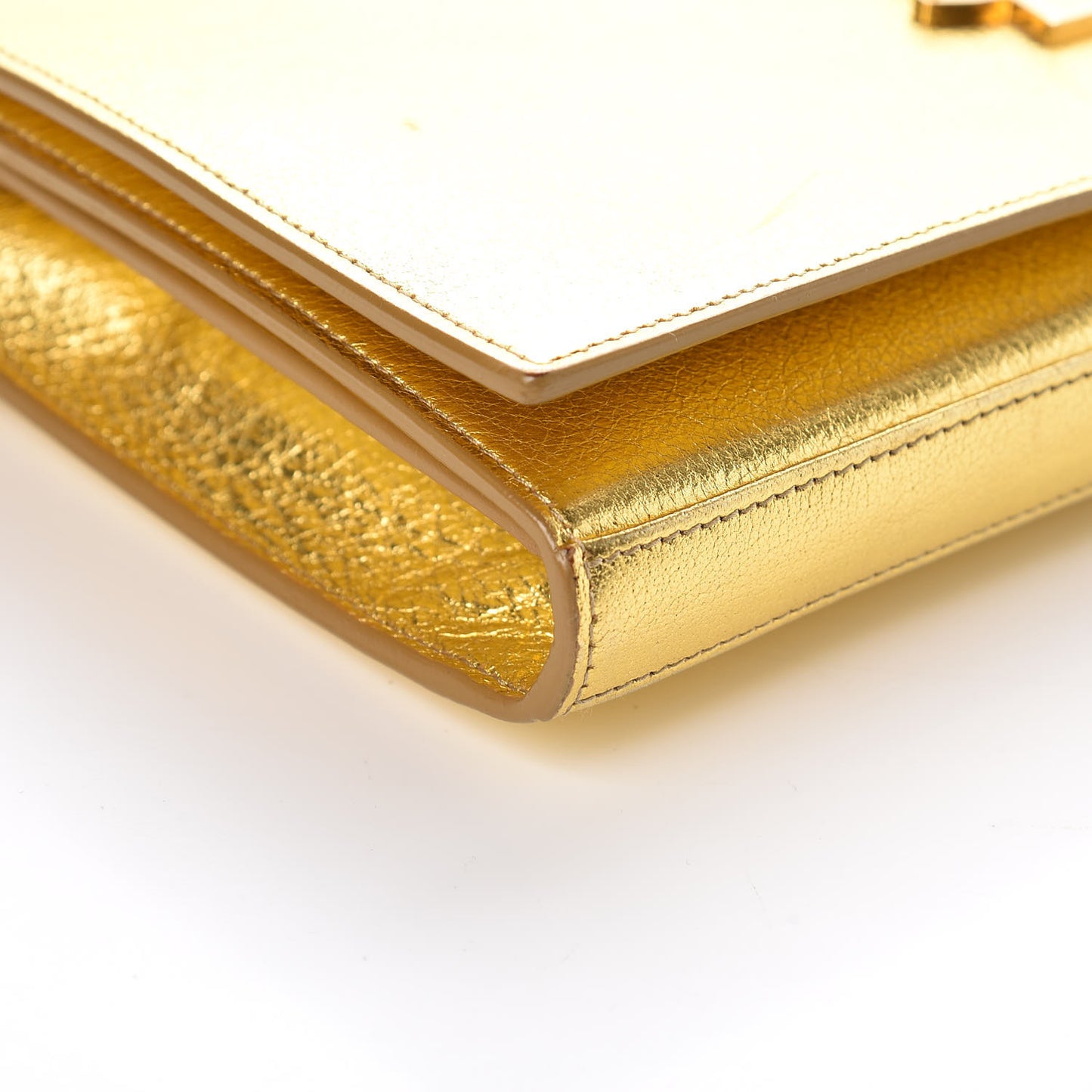 Metallic Calfskin Monogram Chain Wallet Gold