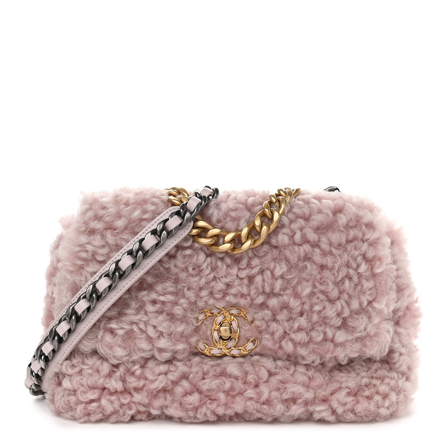 Chanel Shearling Sheepskin Medium Chanel 19 Flap Light Pink 1 of 11