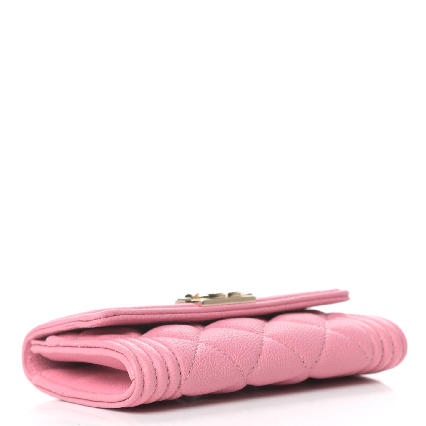 Caviar Quilted Boy Flap Card Holder Wallet Light Pink