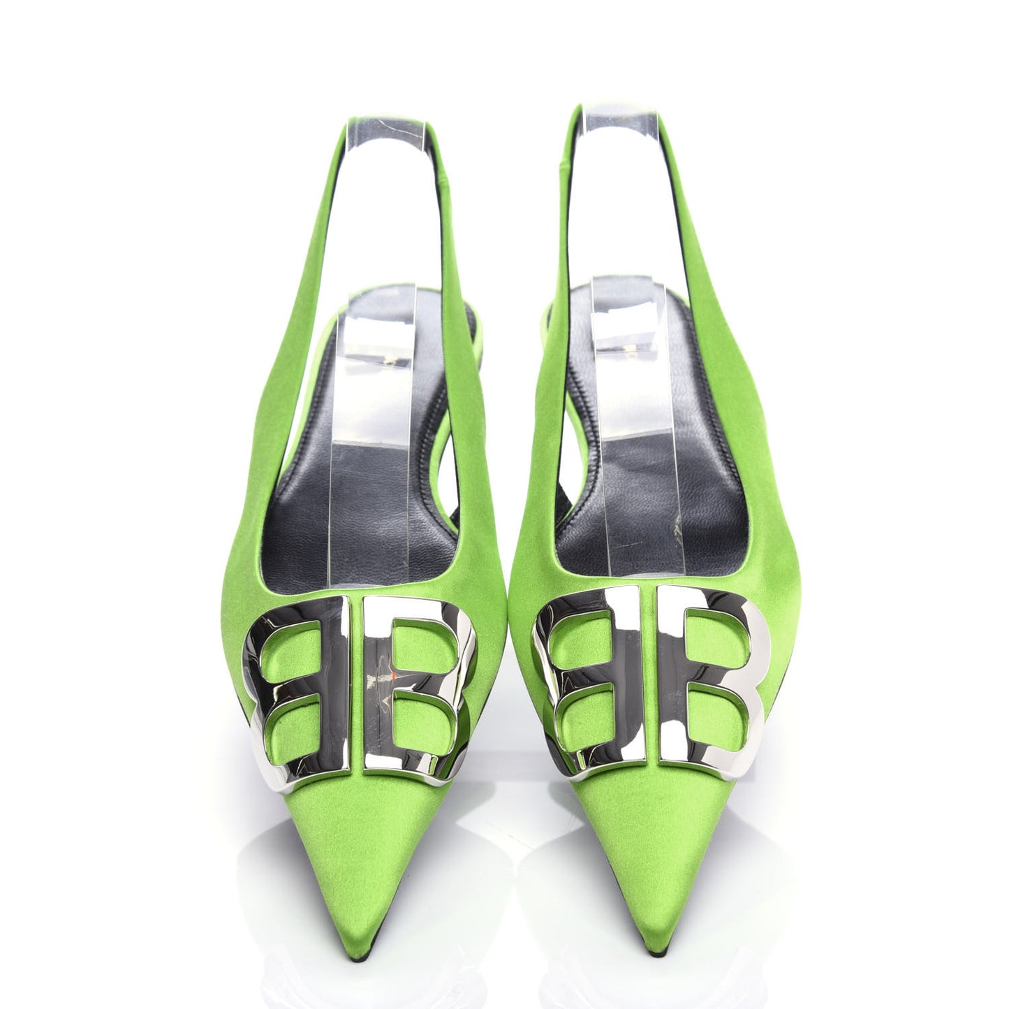Satin BB Knife Pointy Toe Slingback Flats 36 Neon Green