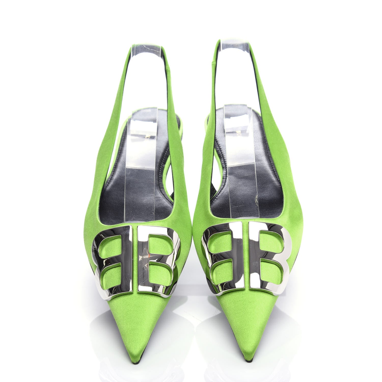 Balenciaga Satin BB Knife Pointy Toe Slingback Flats 36 Neon Green 5 of 10