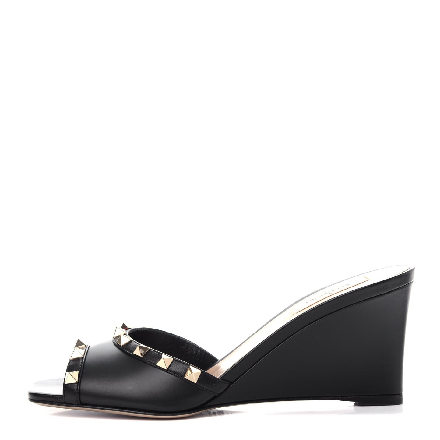 Calfskin Nappa Rockstud Wedge Sandals 39 Black