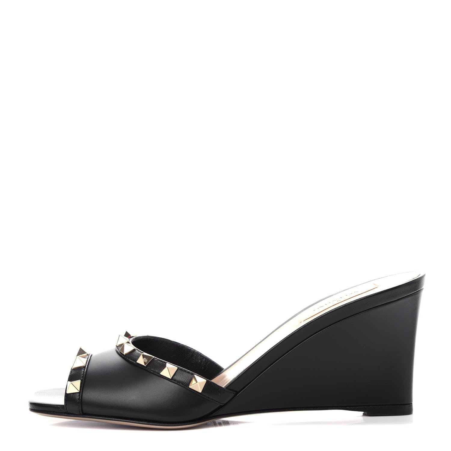 Valentino Garavani Calfskin Nappa Rockstud Wedge Sandals 39 Black 1 of 11