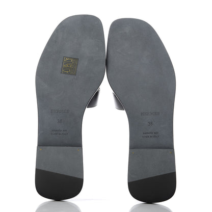 Hermes Box Calfskin Oran Sandals 38 Black 5 of 10