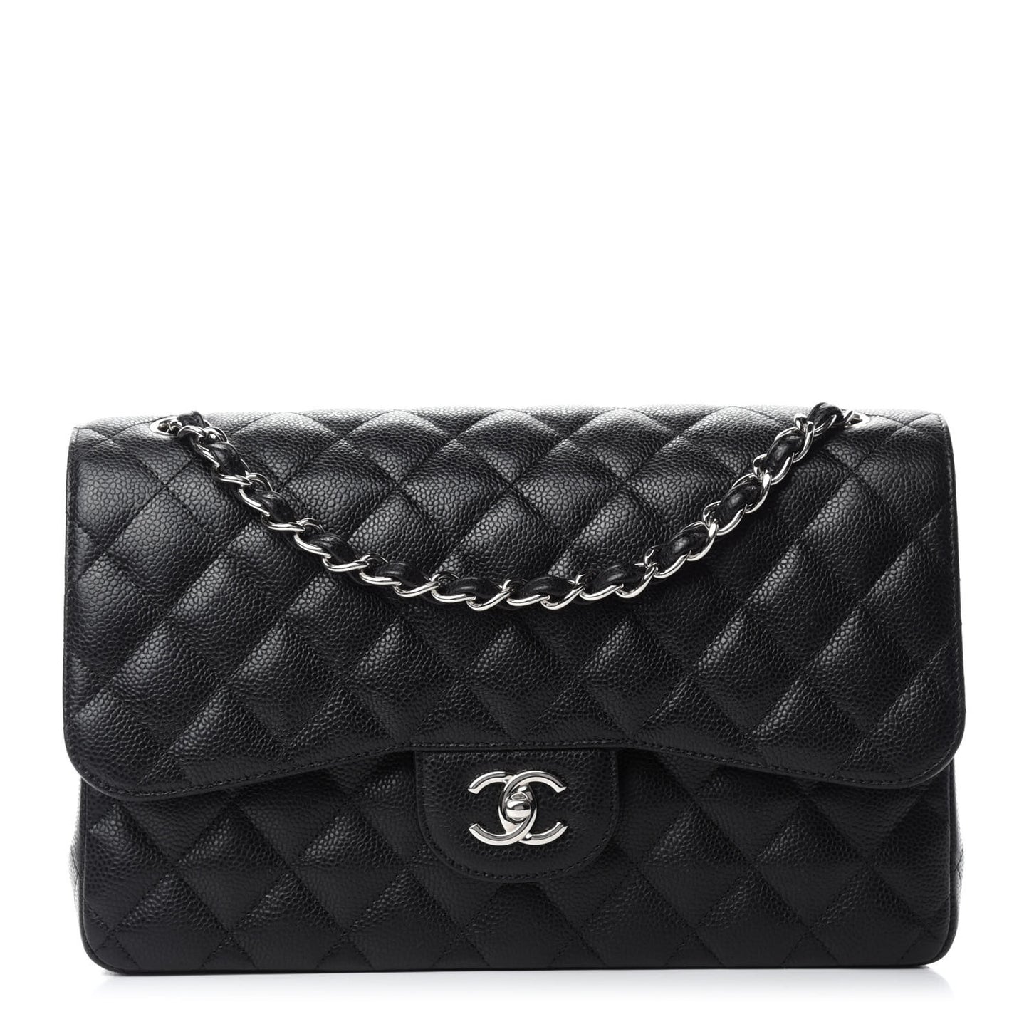 Caviar Quilted Jumbo Double Flap Black