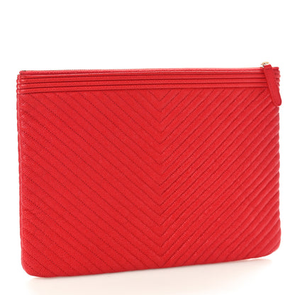 Chanel Caviar Chevron Quilted Medium Boy Cosmetic Case Red 3 of 8