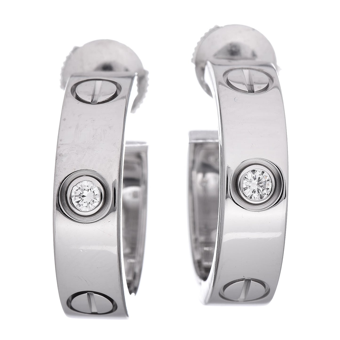 18K White Gold 2 Diamond 5.5mm LOVE Hoop Earrings