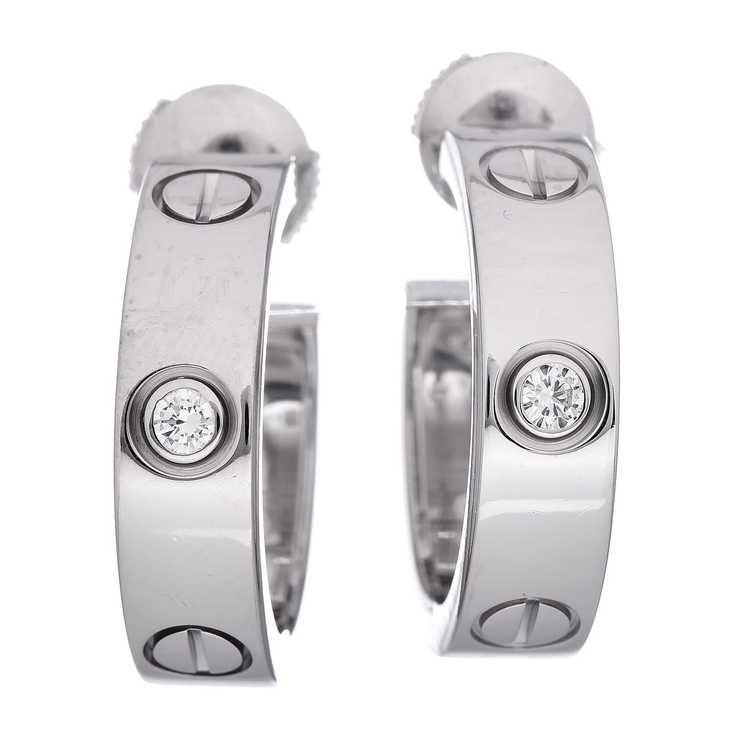 Cartier 18K White Gold 2 Diamond 5.5mm LOVE Hoop Earrings 1 of 7