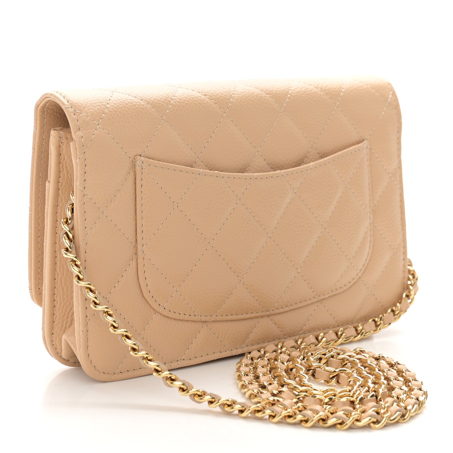 Caviar Quilted Wallet On Chain WOC Beige