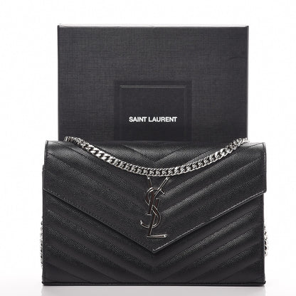 Saint Laurent Grain De Poudre Matelasse Chevron Monogram Chain Wallet Black 8 of 8