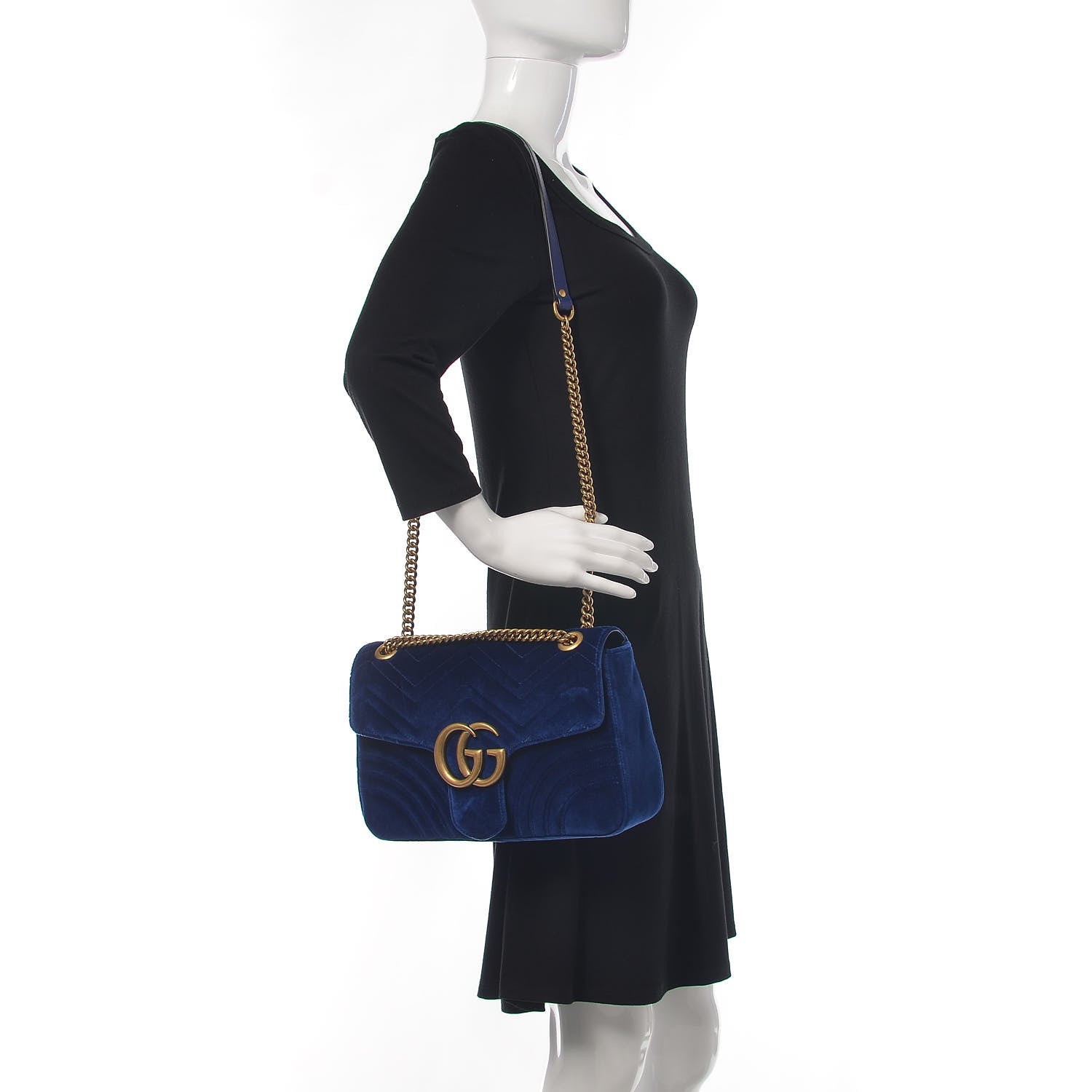 Gucci Velvet Matelasse Medium GG Marmont Shoulder Bag Cobalt Blue 2 of 12