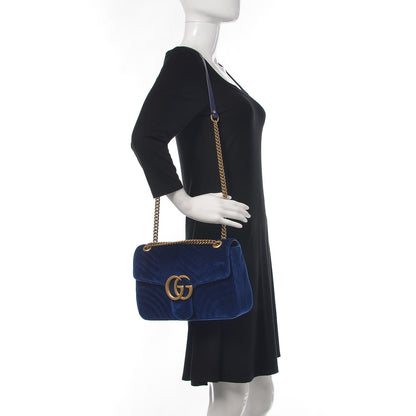 Gucci Velvet Matelasse Medium GG Marmont Shoulder Bag Cobalt Blue 2 of 12