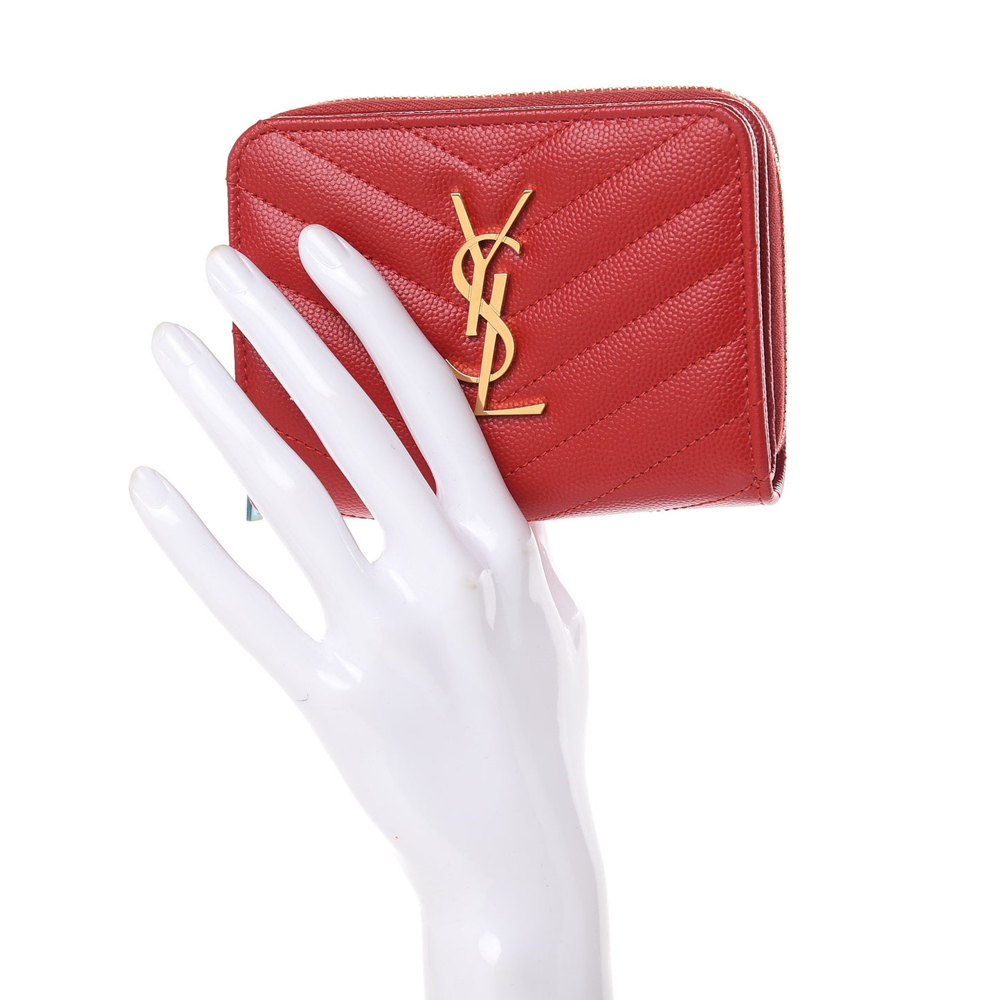 Grain De Poudre Matelasse Chevron Monogram Compact Zip Around Wallet Red