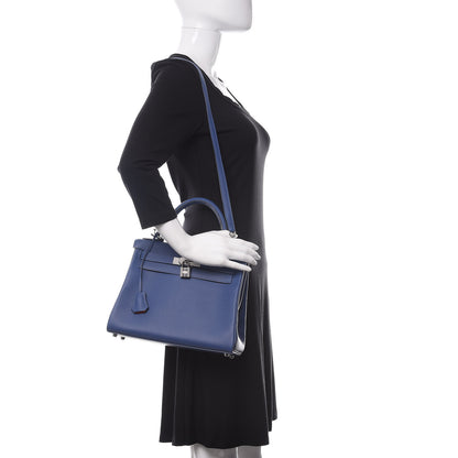 Hermes Evercolor Verso Kelly Retourne 28 Bleu Brighton Orange Poppy 2 of 10