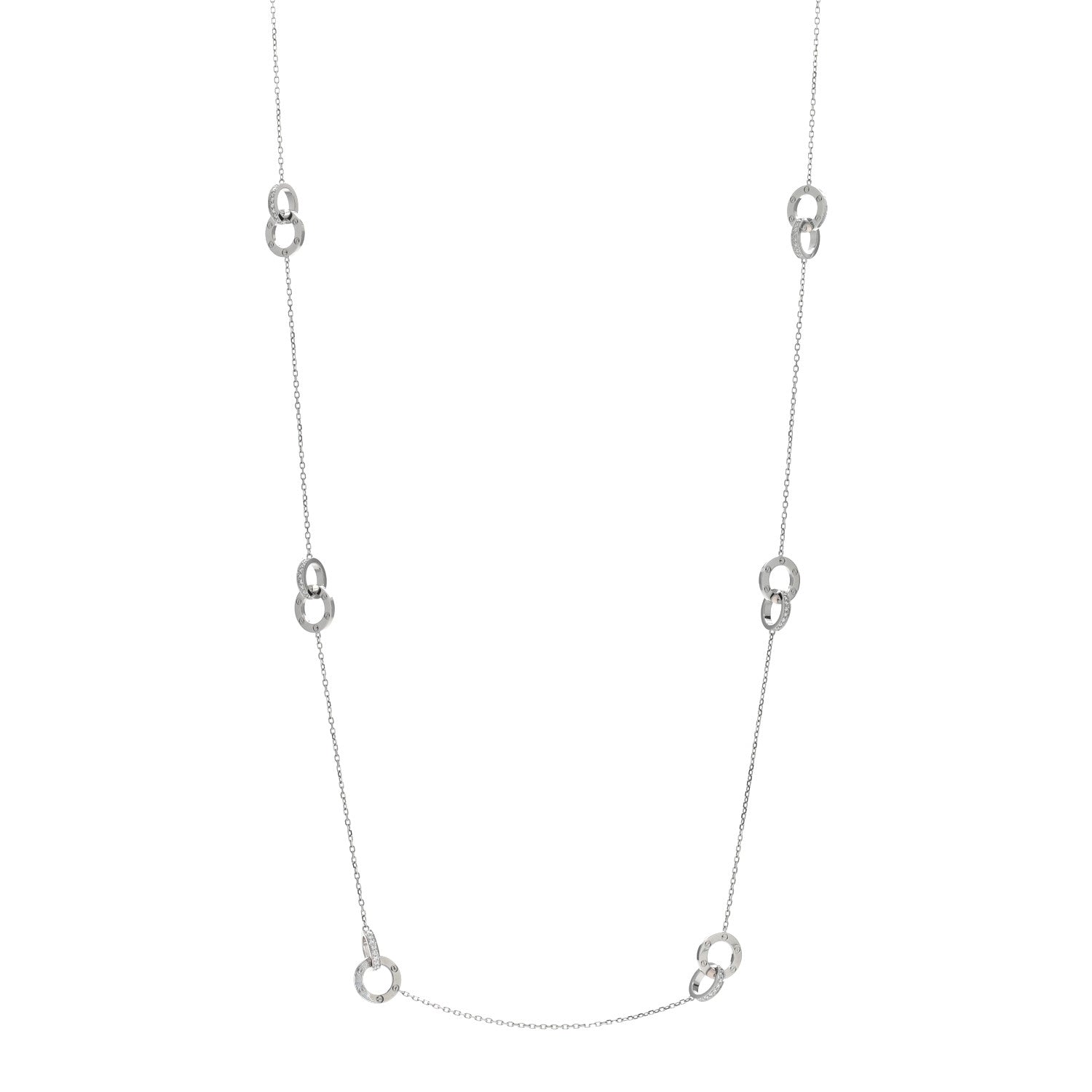Cartier 18K White Gold Diamond LOVE Long Station Necklace 1 of 4