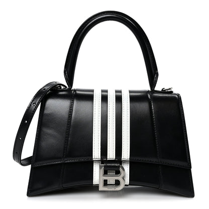 Balenciaga X ADIDAS Shiny Box Calfskin Small Hourglass Top Handle Bag Black White 1 of 10