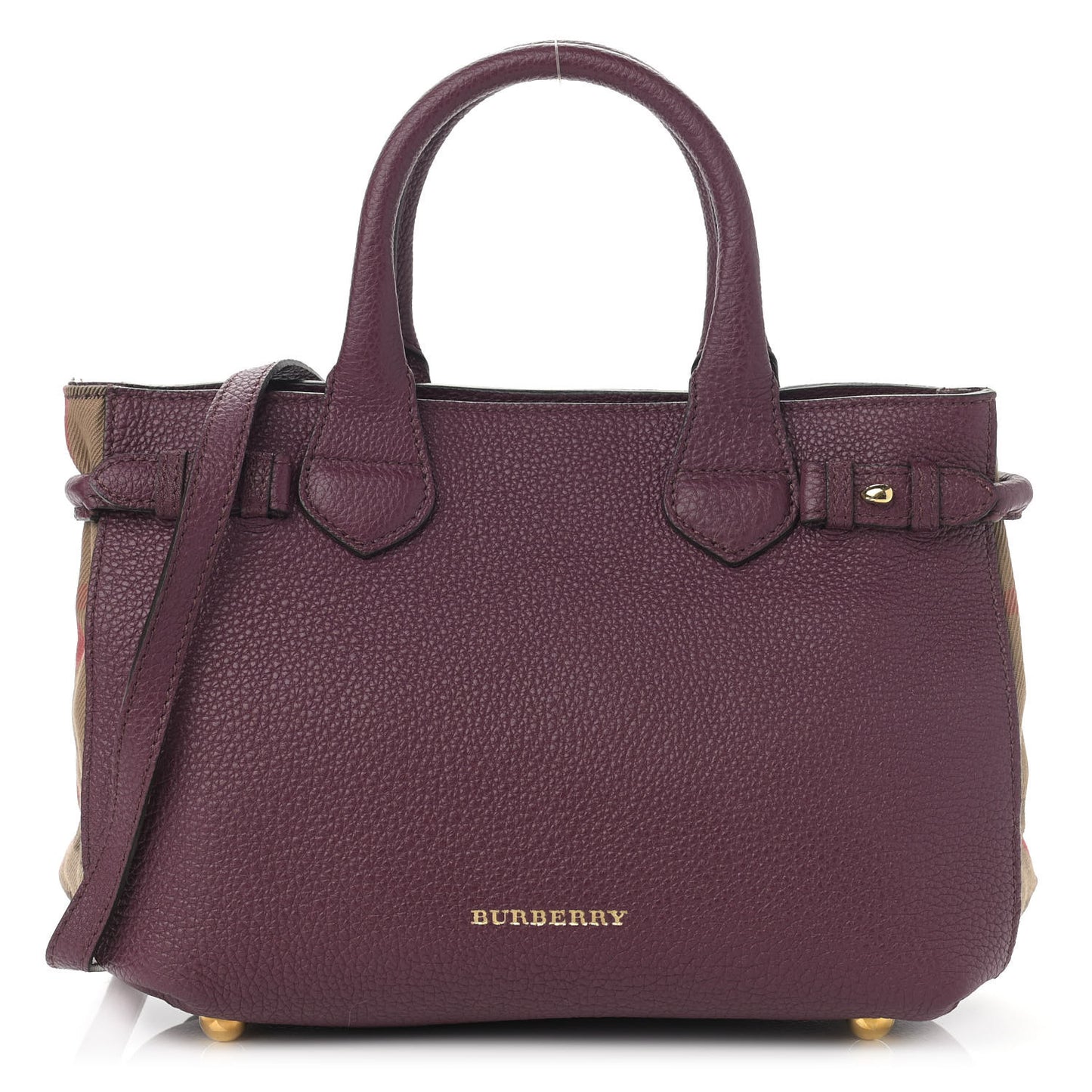 Grainy Calfskin House Check Small Banner Tote Mahogany Red