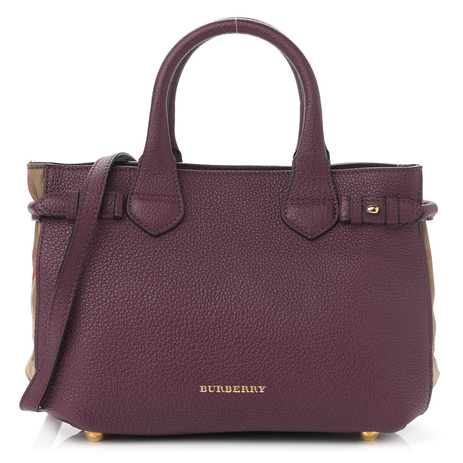 Burberry Grainy Calfskin House Check Small Banner Tote Mahogany Red 1 of 12