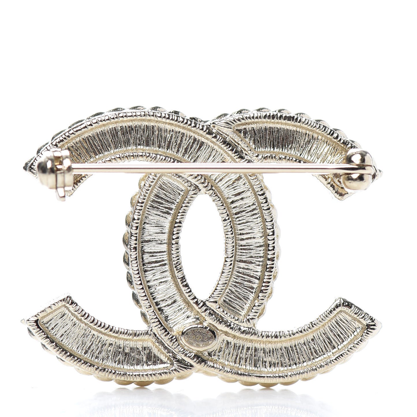 Pearl Crystal CC Brooch Gold Pearly White