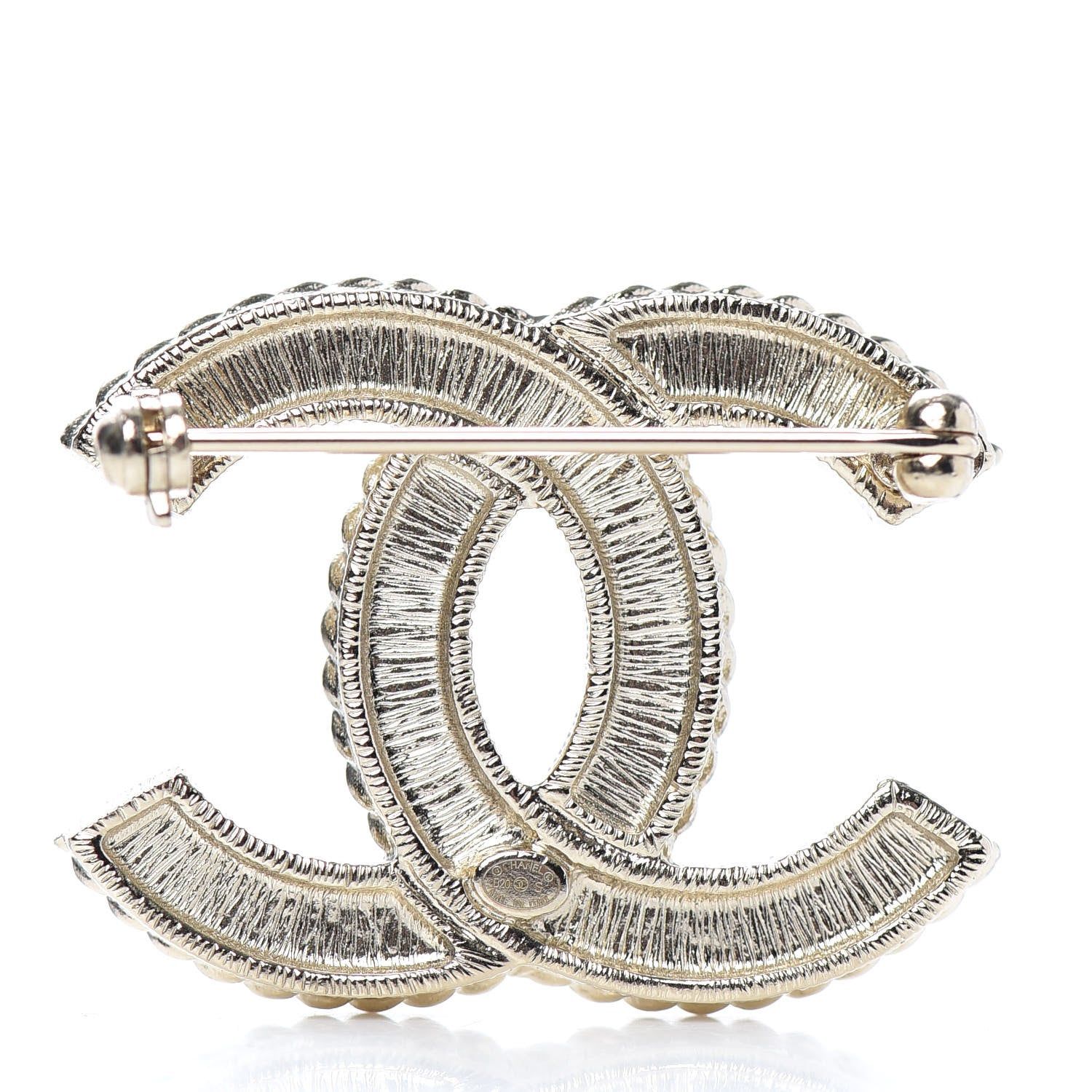 Chanel Pearl Crystal CC Brooch Gold Pearly White 3 of 4