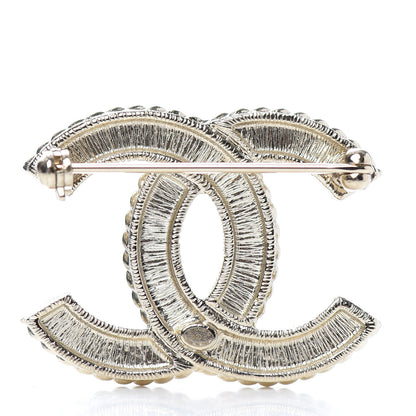 Chanel Pearl Crystal CC Brooch Gold Pearly White 3 of 4
