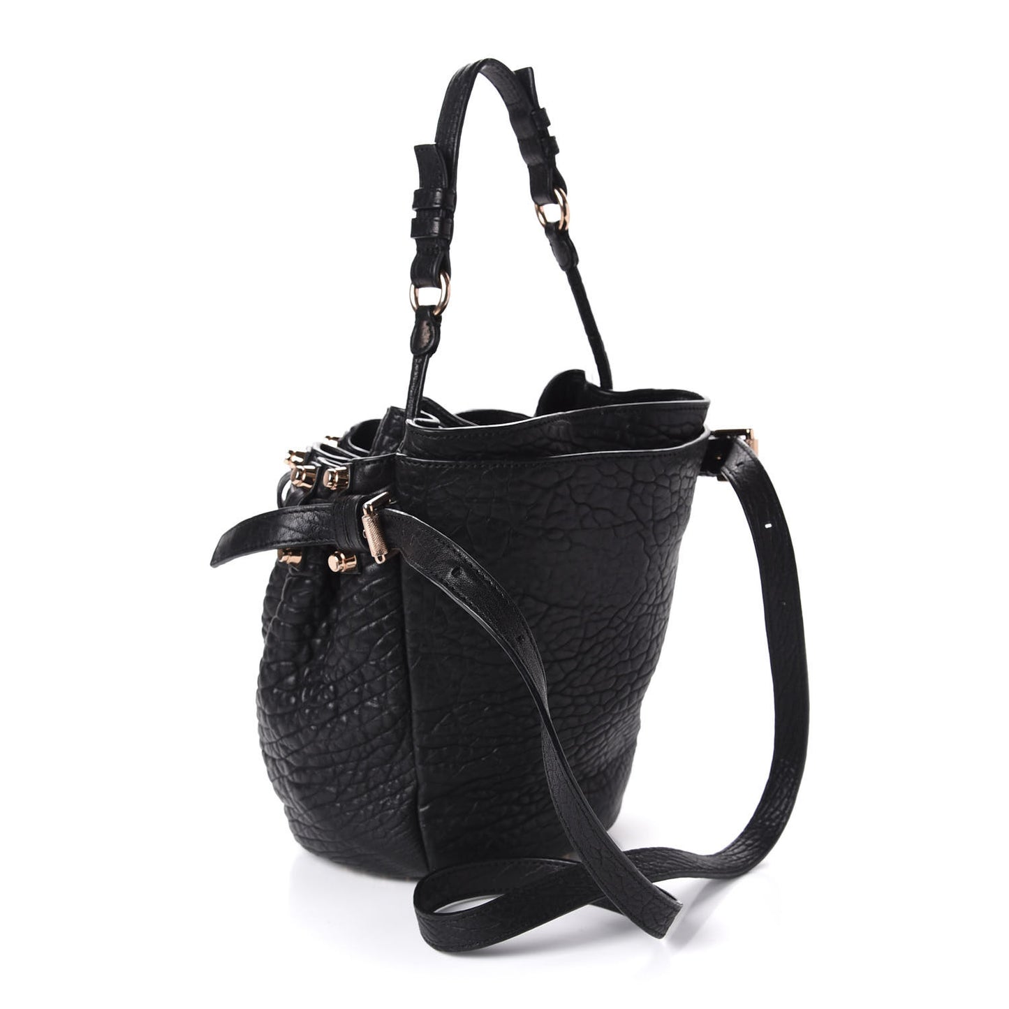 Pebbled Lambskin Diego Bucket Black Rose Gold Hardware