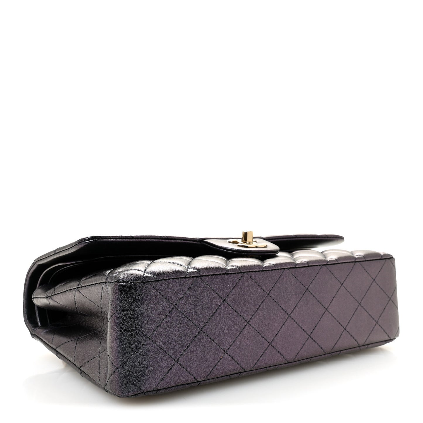 Iridescent Lambskin Quilted Medium Double Flap Black