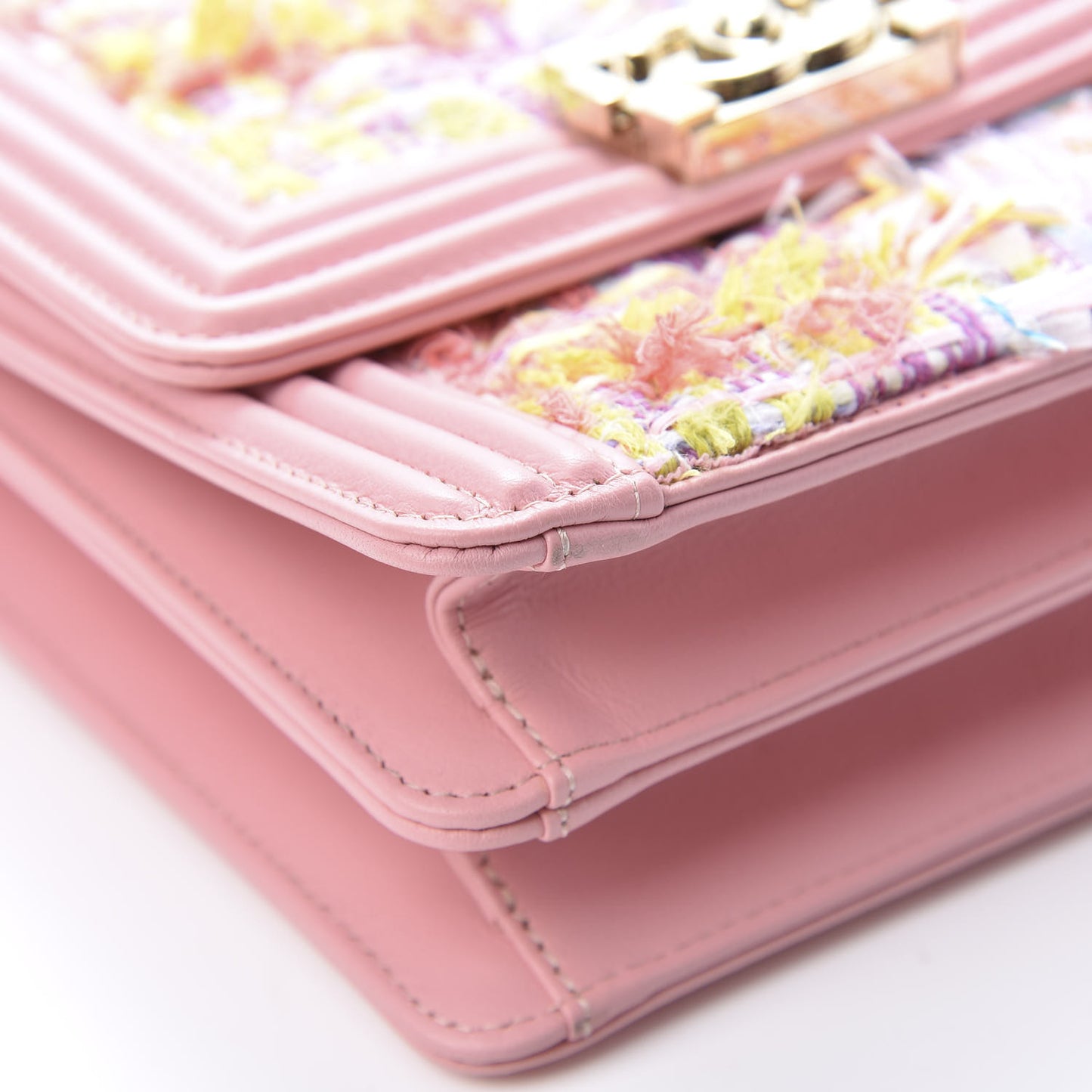 Calfskin Tweed Quilted North South Boy Flap Pink