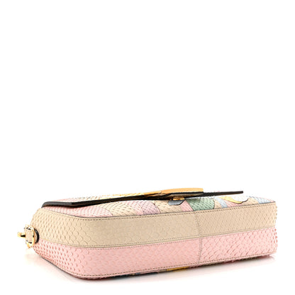 Fendi Snakeskin Floral Stitched Baguette Latte Multicolor 4 of 11