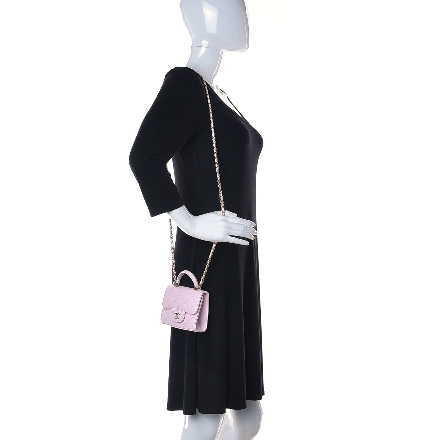 Lambskin Quilted Top Handle Clutch With Chain Light Pink