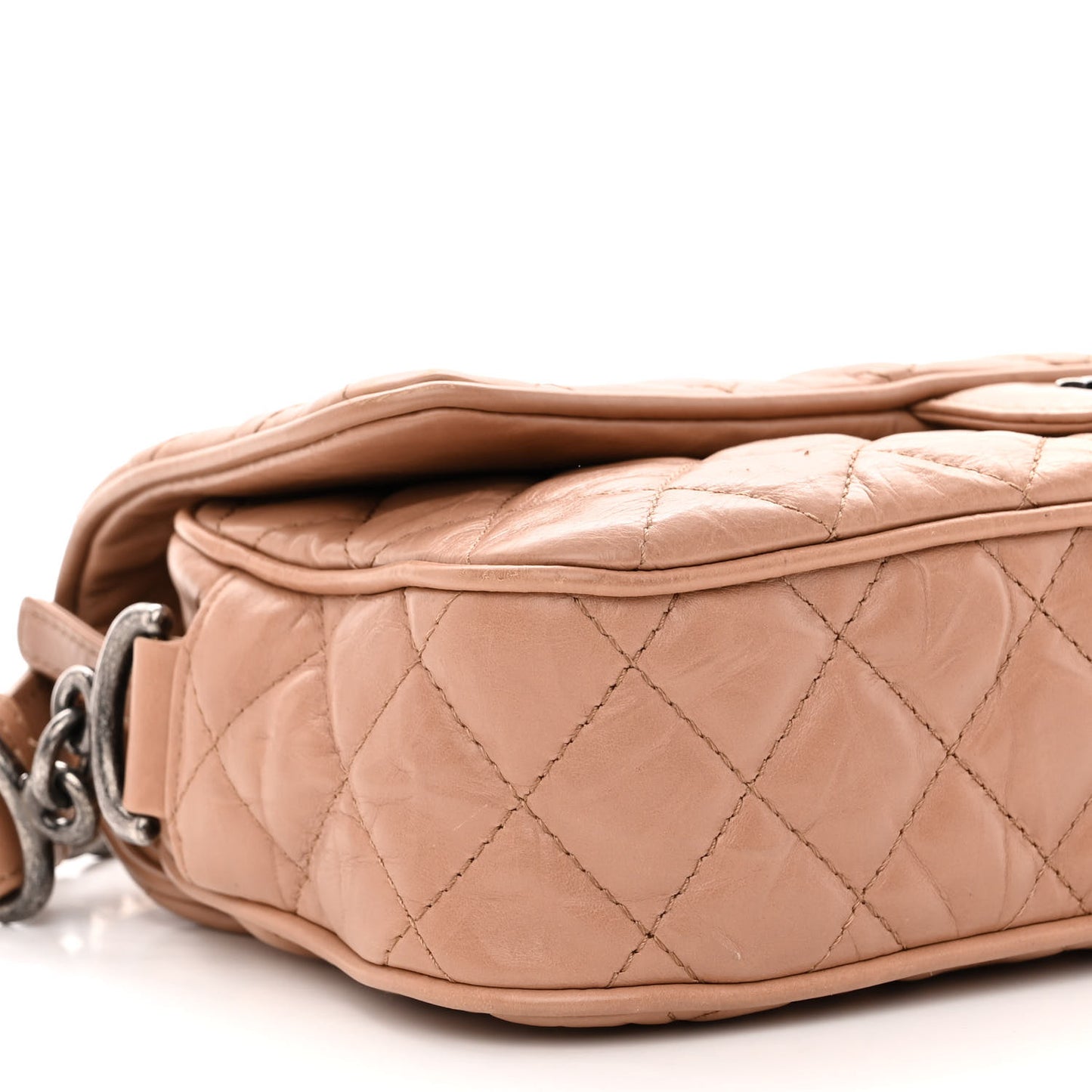 Crumpled Calfskin Quilted Medium Casual Rock Flap Beige
