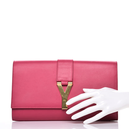 Saint Laurent Calfskin Classic Y Ligne Clutch Fuchsia 2 of 10