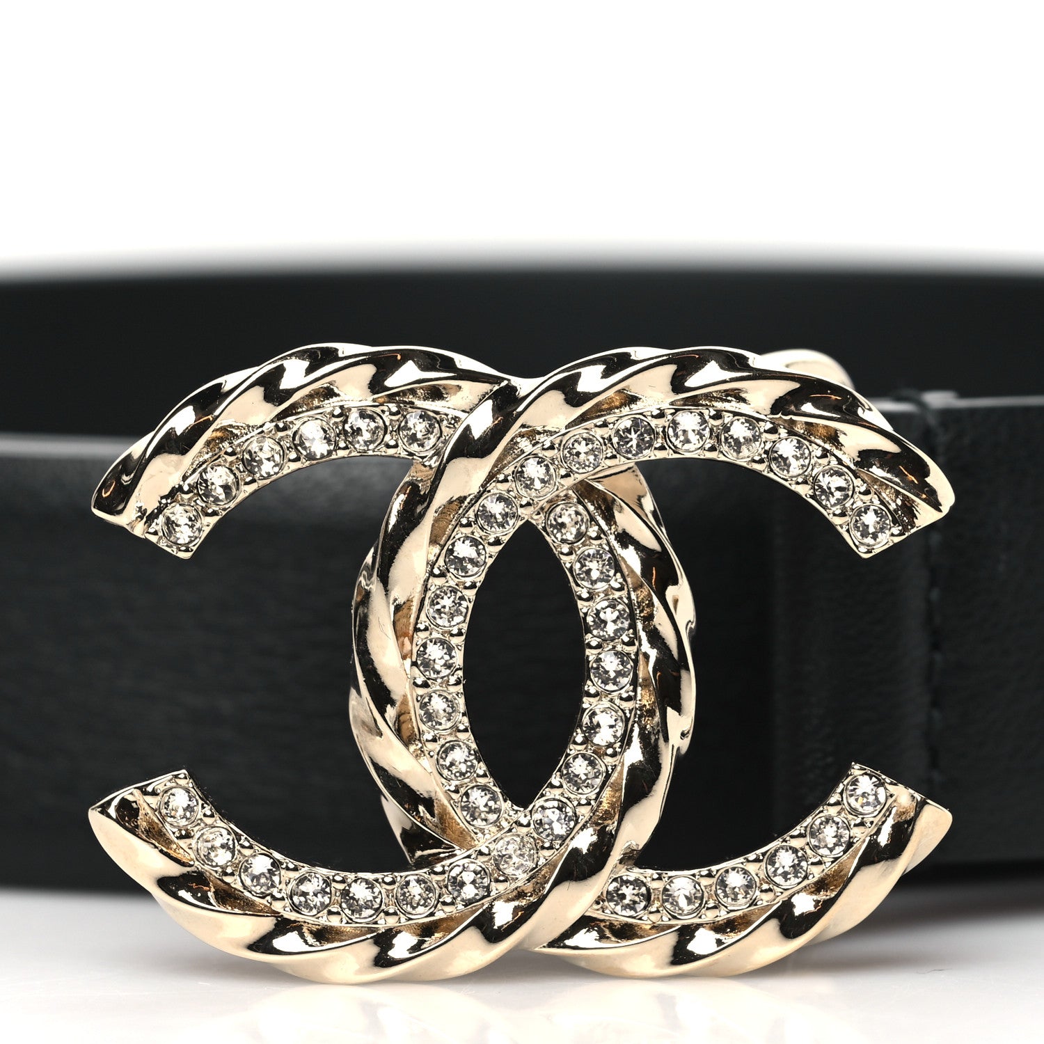 Chanel Calfskin Crystal CC Belt 95 38 Black 2 of 8
