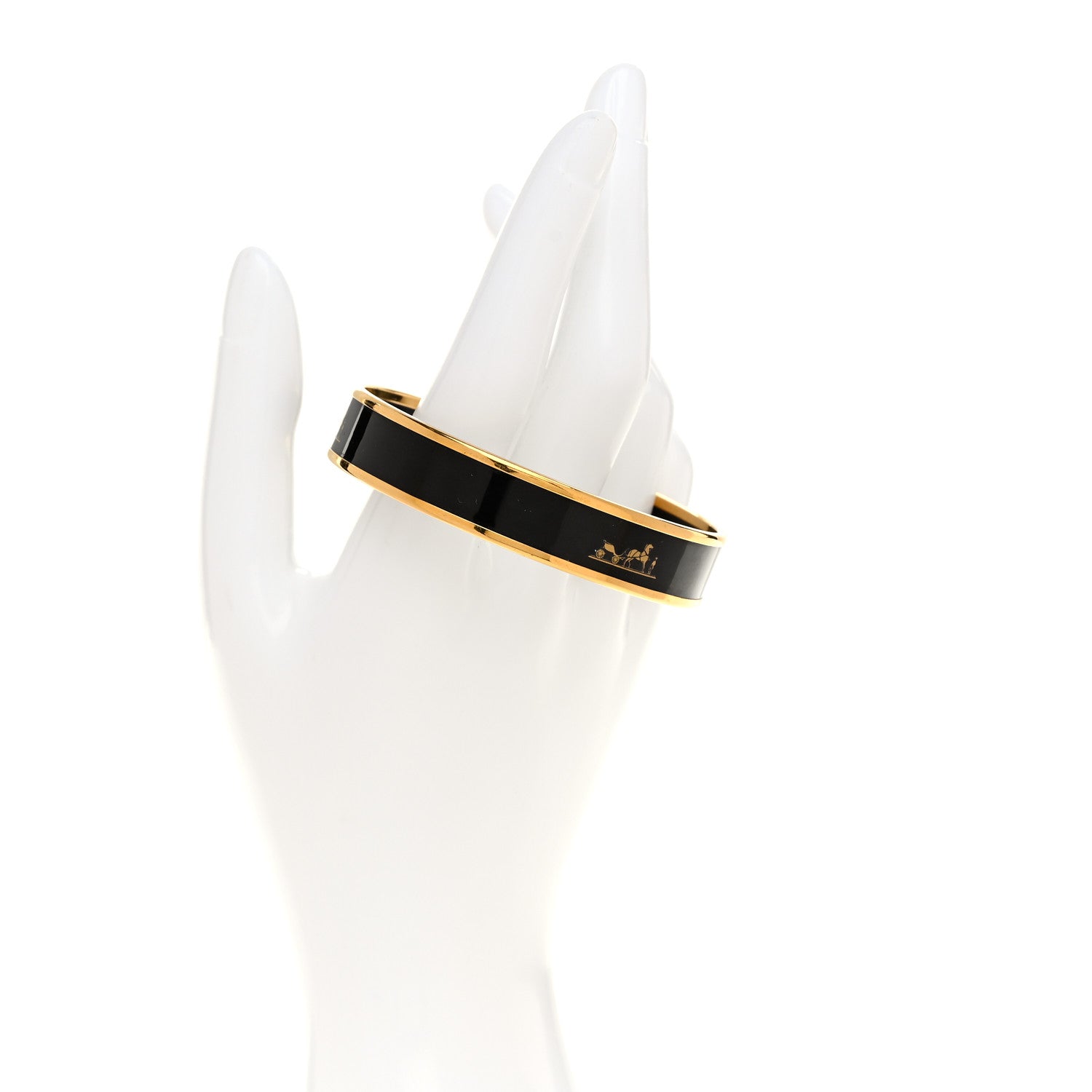 Hermes Enamel Printed Medium Caleche Bracelet 65 Black 2 of 6