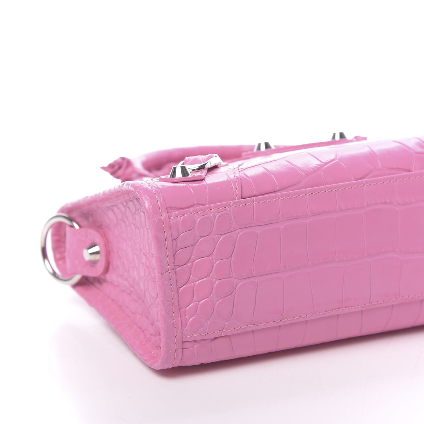 Shiny Supple Calfskin Crocodile Embossed Classic Silver Hardware Mini City Baby Pink