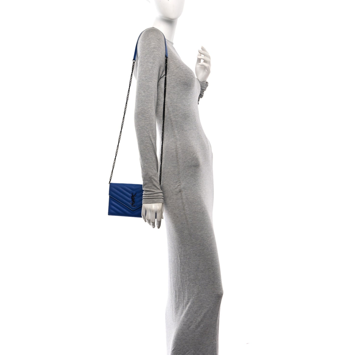 Grain De Poudre Matelasse Chevron Monogram Envelope Chain Wallet Blue Majorelle